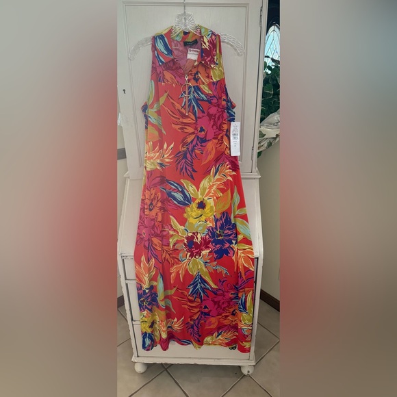 NWT MSK Tropical print Maxi dress w/side slits size L - Picture 1 of 10